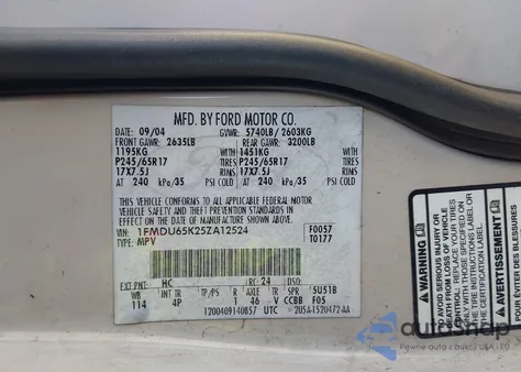 2005 Ford Explorer Limited из США, поврежденный, VIN 1FMDU65K25ZA12524